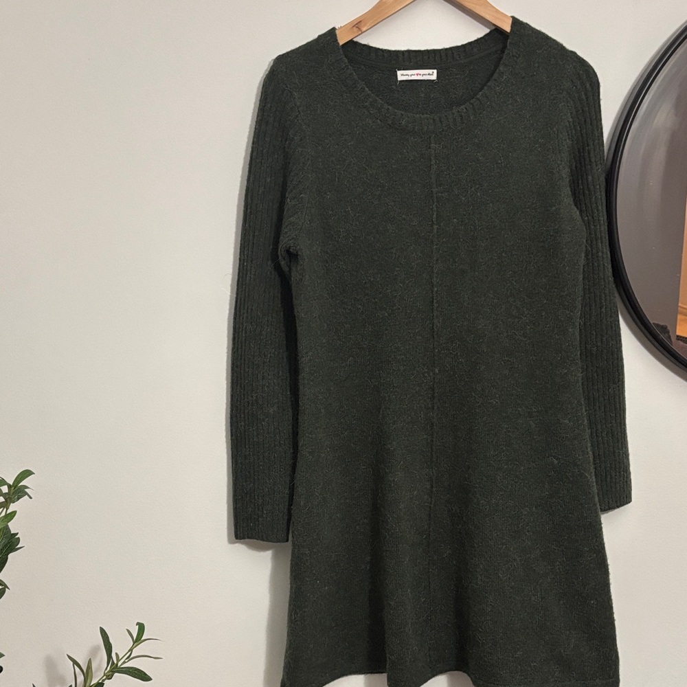 Elegant Dark Green Sweater Dress - Picture 2 of 6